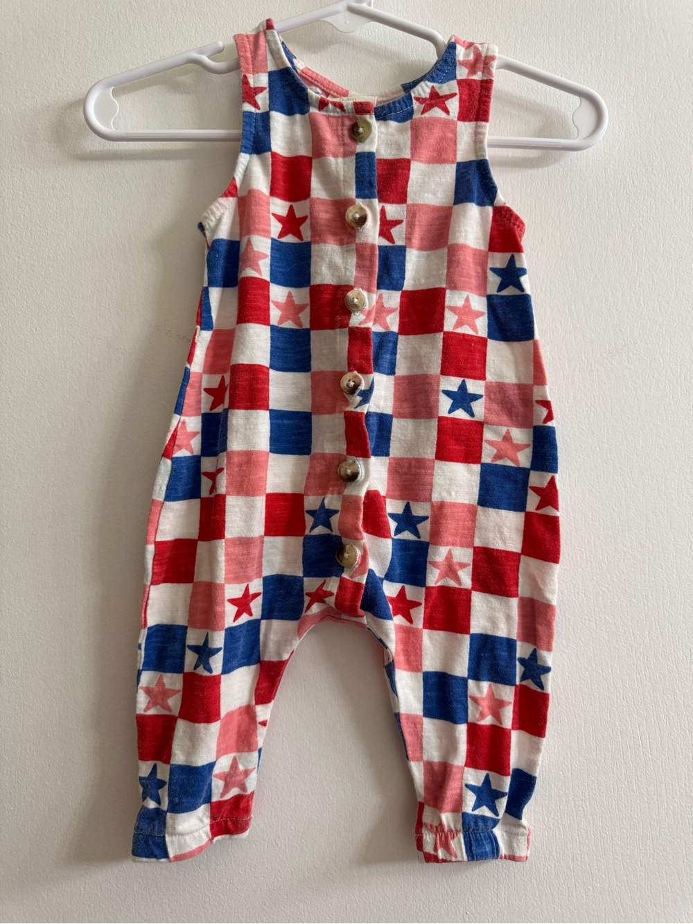 SIIX Pink, Red, White & Blue Star Check Baby Romper